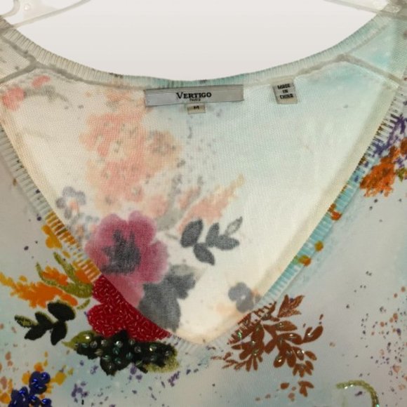 Womens Size Medium Vertigo Paris Multicolor Embellished Floral Knit Sweater - Picture 2 of 5